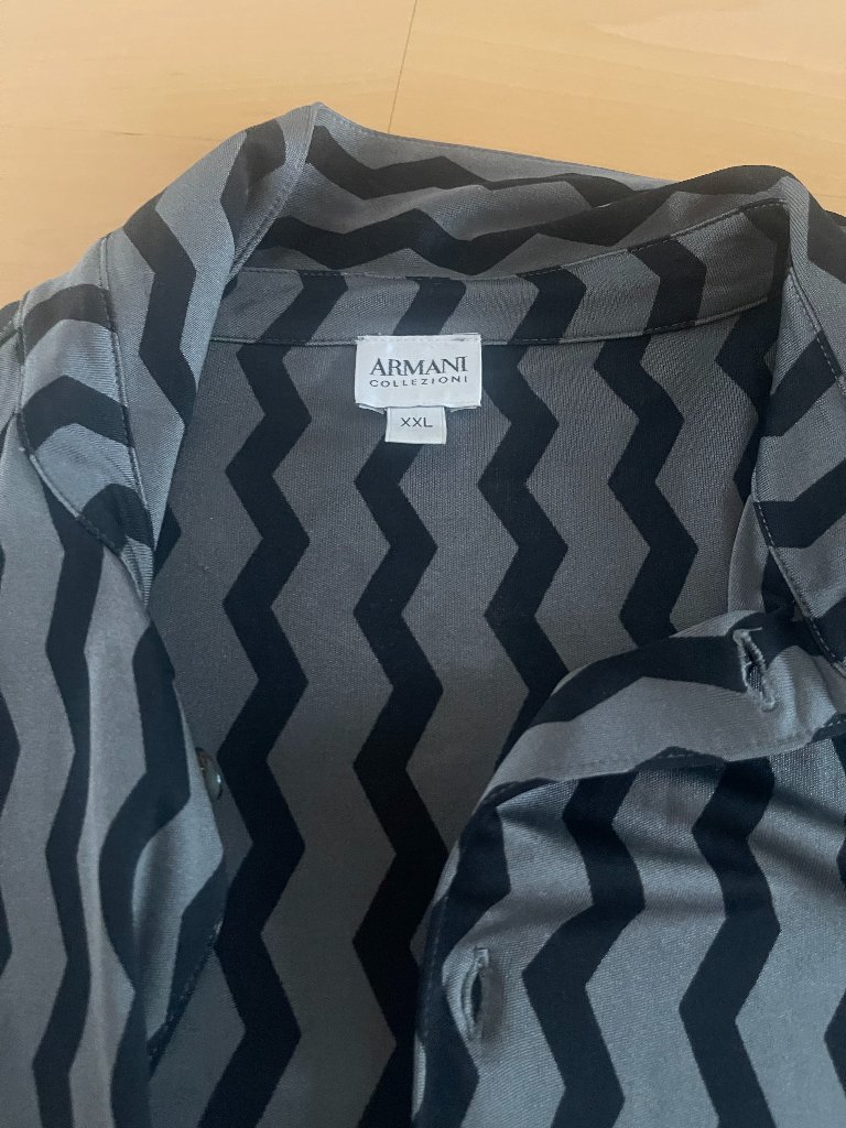 Armani Collezioni Designer Shirt Zig Zag Pattern Xxl Black/Grey